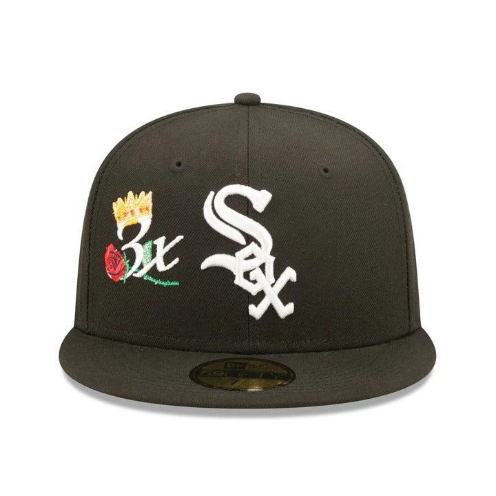 Chicago White Sox New Era MLB 59FIFTY 5950 Fitted Cap Hat Black Crown/Visor Team Color Logo with 3x Crown Rose (Crown Champs)