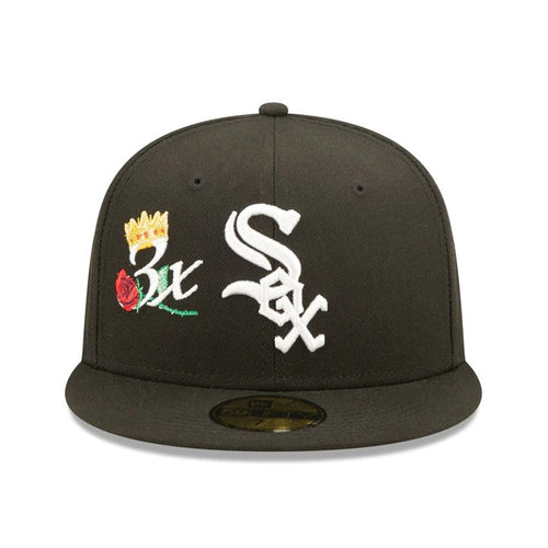 Chicago White Sox New Era MLB 59FIFTY 5950 Fitted Cap Hat Black Crown/Visor Team Color Logo with 3x Crown Rose (Crown Champs)