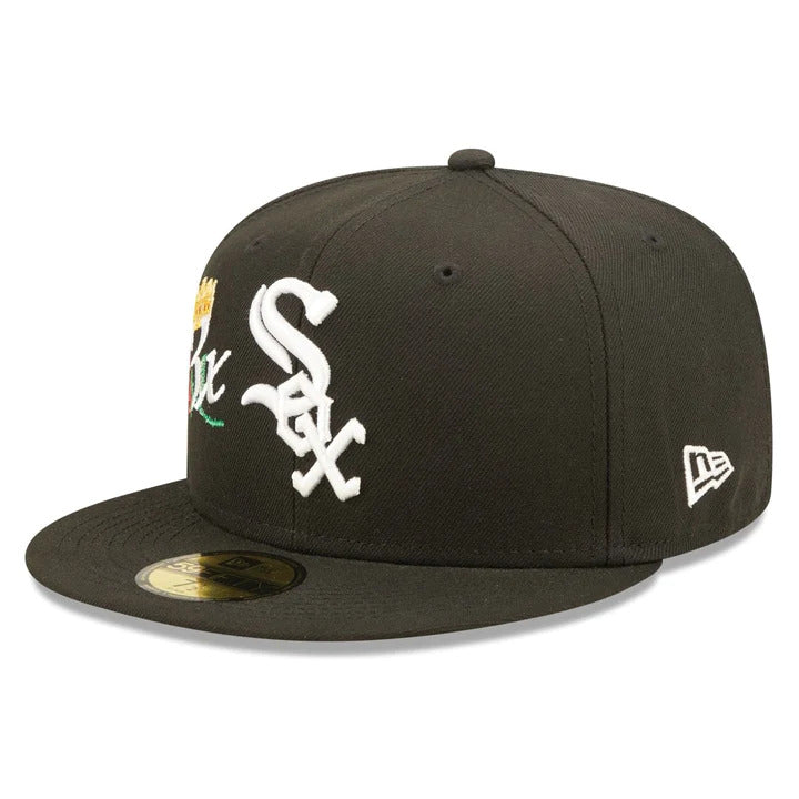 Chicago White Sox New Era MLB 59FIFTY 5950 Fitted Cap Hat Black Crown/Visor Team Color Logo with 3x Crown Rose (Crown Champs)