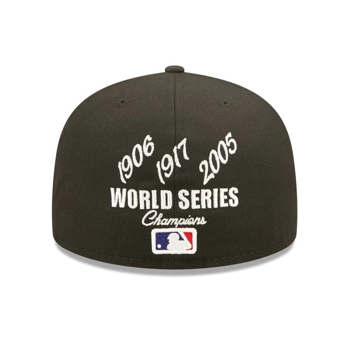 Chicago White Sox New Era MLB 59FIFTY 5950 Fitted Cap Hat Black Crown/Visor Team Color Logo with 3x Crown Rose (Crown Champs)