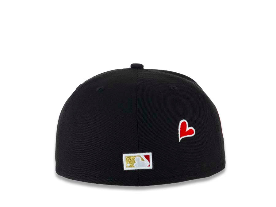 San Diego Padres New Era MLB 59FIFTY 5950 Fitted Cap Hat Black Crown/Visor White Logo With Palm Trees Heart Back Logo 40th Anniversary Side Patch