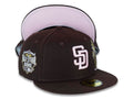 San Diego Padres New Era MLB 59FIFTY 5950 Fitted Cap Hat Brown Crown/Visor Pink Logo With Metallic Gold/Pink Palm Trees 2016 All-Star Game Side Patch
