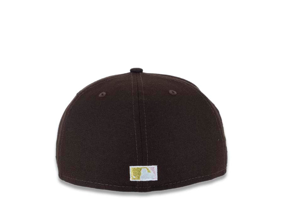 San Diego Padres New Era MLB 59FIFTY 5950 Fitted Cap Hat Brown Crown/Visor Pink Logo With Metallic Gold/Pink Palm Trees 2016 All-Star Game Side Patch
