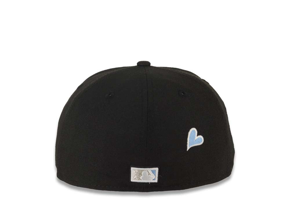 San Diego Padres New Era MLB 59FIFTY 5950 Fitted Cap Hat Black Crown/Visor White Logo With Palm Trees Heart Back Logo 25th Anniversary Side Patch