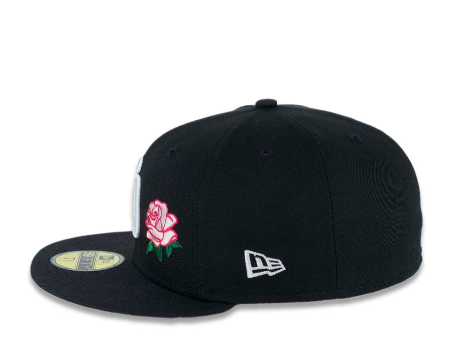 San Diego Padres New Era MLB 59FIFTY 5950 Fitted Cap Hat Black Crown/Visor White Logo With Pink Rose 2016 All-Star Game Side Patch Pink UV