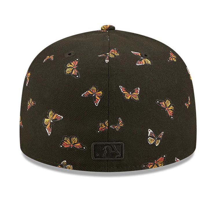 San Diego Padres New Era MLB 59FIFTY 5950 Fitted Cap Hat Black Crown/Visor Black Logo Allover Butterfly Flutter