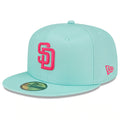 (Youth) San Diego Padres New Era MLB 59FIFTY 5950 Kid Fitted Cap Hat Light Teal Crown/Visor Magenta Logo (2022 City Connect)
