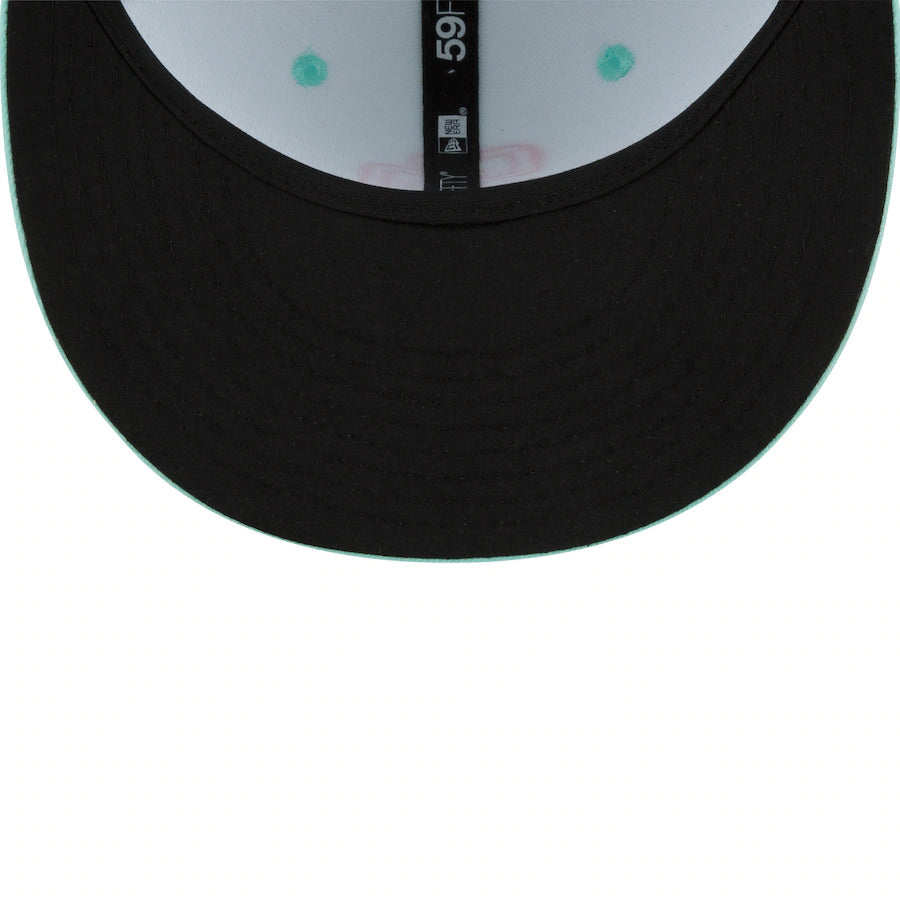 (Youth) San Diego Padres New Era MLB 59FIFTY 5950 Kid Fitted Cap Hat Light Teal Crown/Visor Magenta Logo (2022 City Connect)