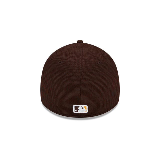 San Diego Padres New Era MLB 39THIRTY 3930 Flexfit Cap Hat Brown Crown/Visor Red/Yellow Swinging Friar Logo (2022 Clubhouse Cooperstown Collection)