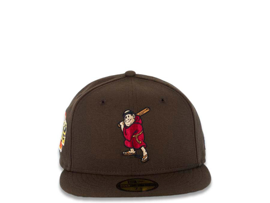 San Diego Padres New Era MLB 59FIFTY 5950 Fitted Cap Hat Brown Crown/Visor Maroon/Khaki Batting Friar Logo Stadium Side Patch Green UV