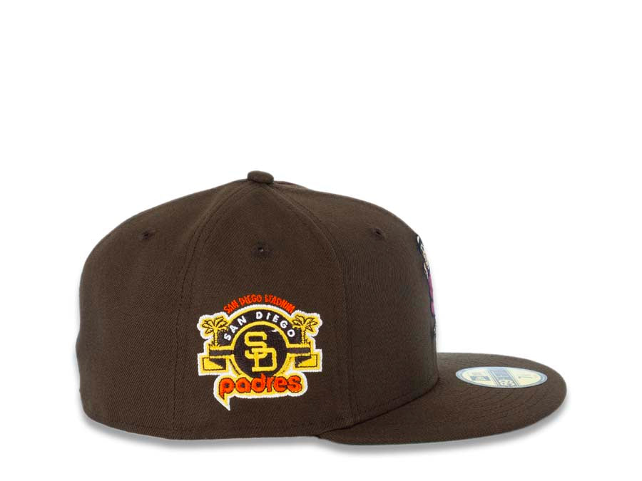 San Diego Padres New Era MLB 59FIFTY 5950 Fitted Cap Hat Brown Crown/Visor Maroon/Khaki Batting Friar Logo Stadium Side Patch Green UV