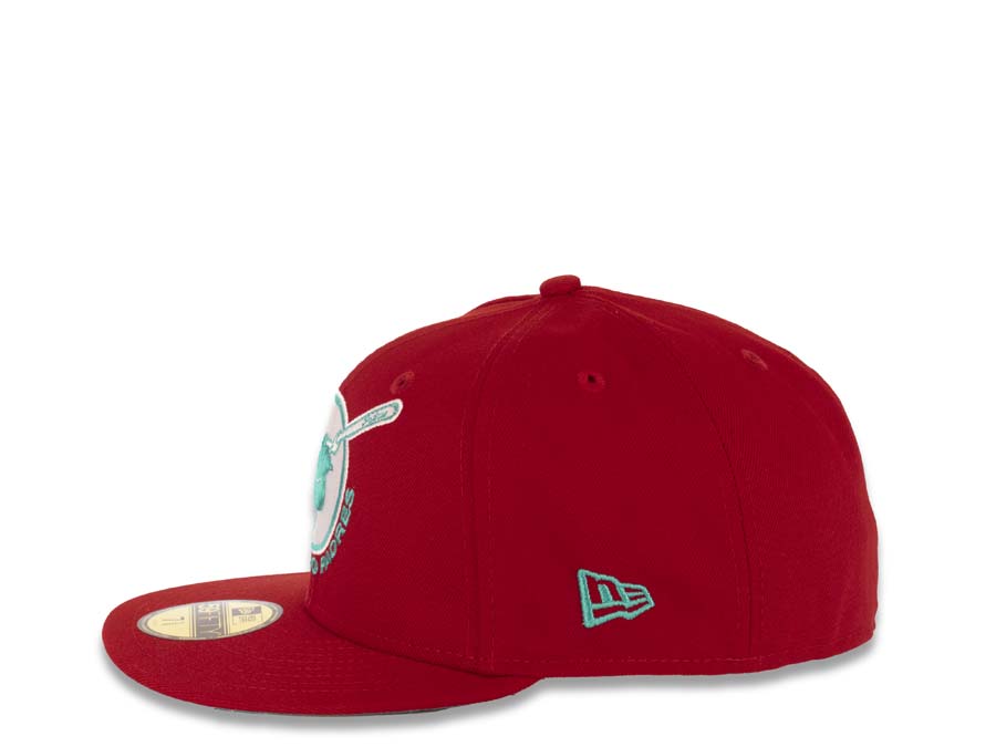 San Diego Padres New Era MLB 59FIFTY 5950 Fitted Cap Hat Red Crown/Visor Teal/White Swinging Friar Logo 25th Anniversary Side Patch Teal UV