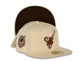 San Diego Padres New Era MLB 59FIFTY 5950 Fitted Cap Hat Cream Crown/Visor Brown/Pink Swinging Friar Logo 40th Anniversary Side Patch Brown UV