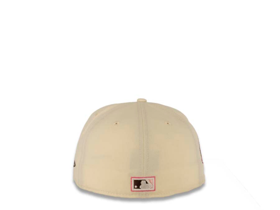 San Diego Padres New Era MLB 59FIFTY 5950 Fitted Cap Hat Cream Crown/Visor Brown/Pink Swinging Friar Logo 40th Anniversary Side Patch Brown UV