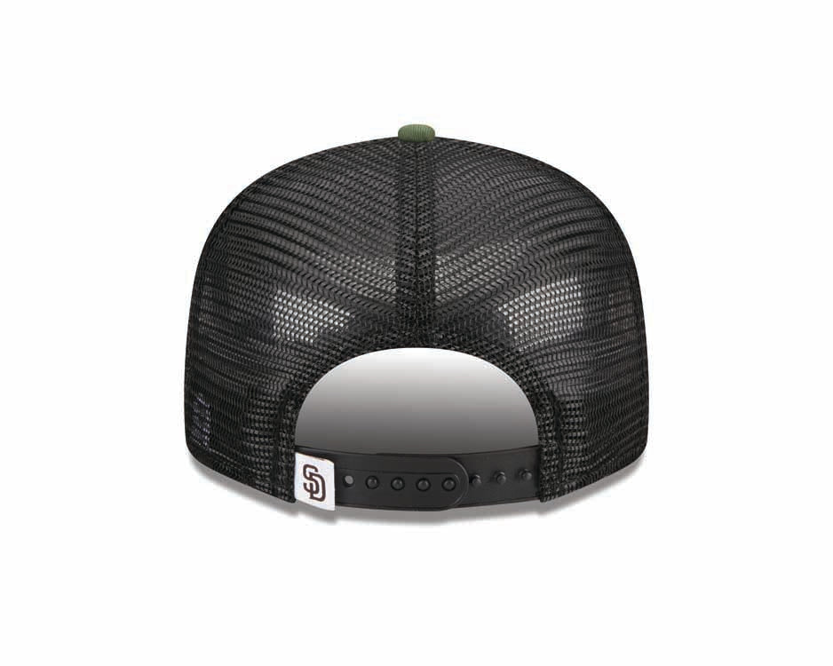 San Diego Padres New Era MLB 9FIFTY 950 Trucker Mesh Snapback Cap Hat Camo/Black Crown/Visor Yellow Logo