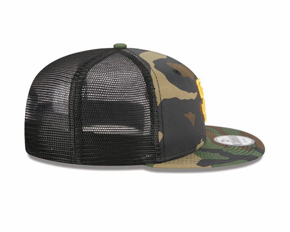 San Diego Padres New Era MLB 9FIFTY 950 Trucker Mesh Snapback Cap Hat Camo/Black Crown/Visor Yellow Logo