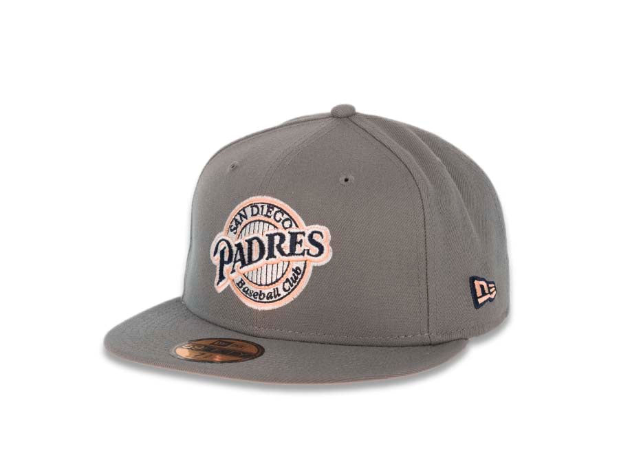San Diego Padres New Era MLB 59FIFTY 5950 Fitted Cap Hat Dark Gray Crown/Visor Navy/Peach/White Baseball Club Retro Logo 1992 All-Star Game Side Patch