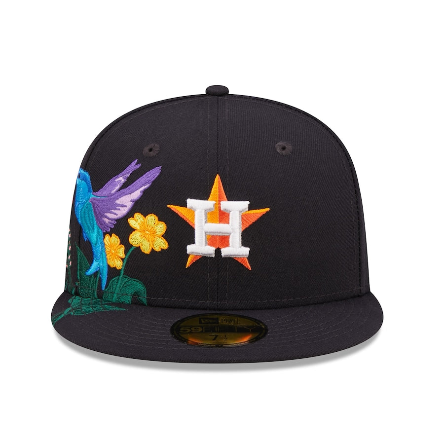 Houston Astros New Era MLB 59FIFTY 5950 Fitted Cap Hat Navy Crown/Visor Team Color Logo (Blooming)