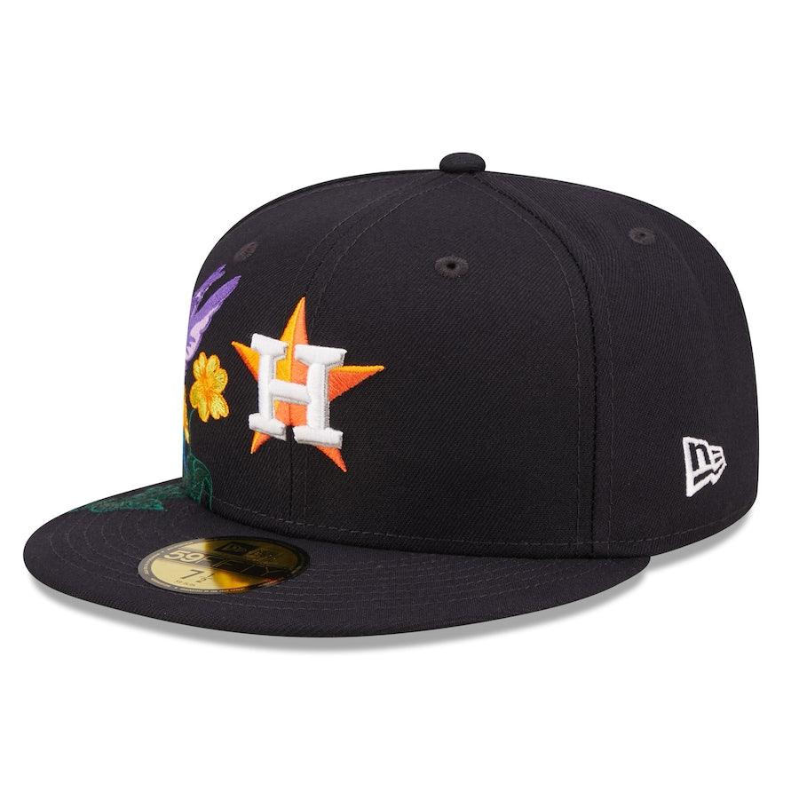 Houston Astros New Era MLB 59FIFTY 5950 Fitted Cap Hat Navy Crown/Visor Team Color Logo (Blooming)