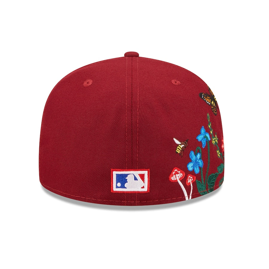 Philadelphia Phillies New Era MLB 59FIFTY 5950 Fitted Cap Hat Maroon Crown/Visor Team Color Retro Logo (Blooming)