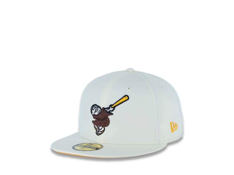 San Diego Padres New Era MLB 59FIFTY 5950 Fitted Cap Hat Cream Crown/Visor Brown/Yellow Swinging Friar Logo 1978 All-Star Game Side Patch Yellow UV