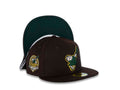 San Diego Padres New Era MLB 59FIFTY 5950 Fitted Cap Hat Dark Brown Crown/Visor Green/Gold Swinging Friar Logo 40th Anniversary Side Patch Green UV