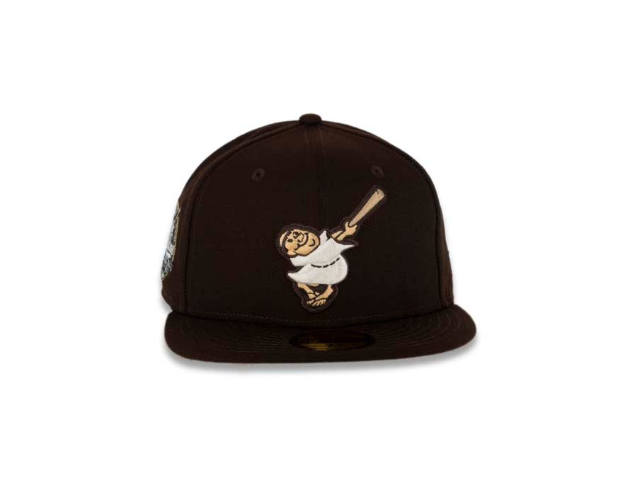 San Diego Padres New Era MLB 59FIFTY 5950 Fitted Cap Hat Dark Brown Crown/Visor Dark Brown/White Swinging Friar Logo 40th Anniversary Side Patch