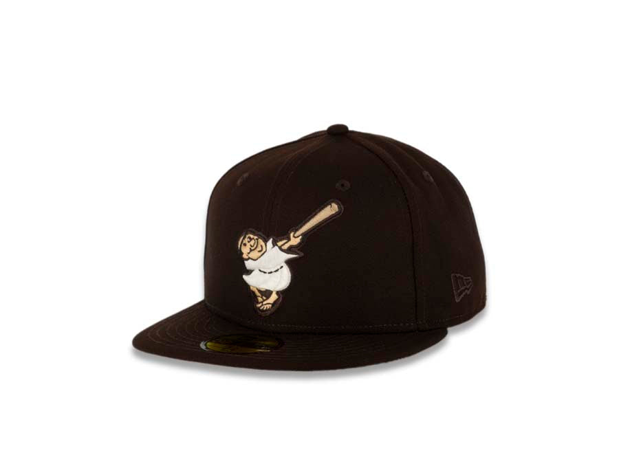 San Diego Padres New Era MLB 59FIFTY 5950 Fitted Cap Hat Dark Brown Crown/Visor Dark Brown/White Swinging Friar Logo 40th Anniversary Side Patch