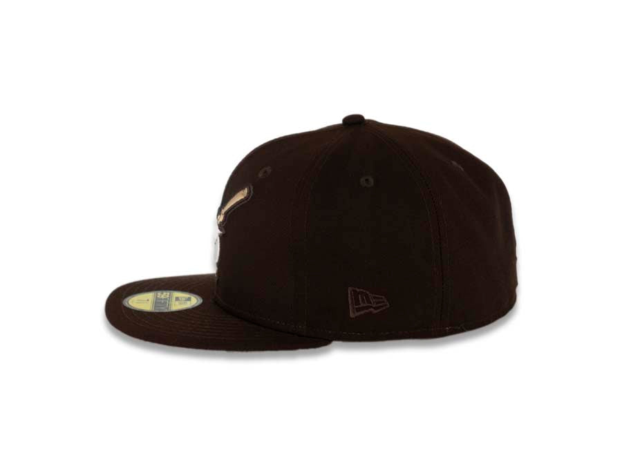 San Diego Padres New Era MLB 59FIFTY 5950 Fitted Cap Hat Dark Brown Crown/Visor Dark Brown/White Swinging Friar Logo 40th Anniversary Side Patch
