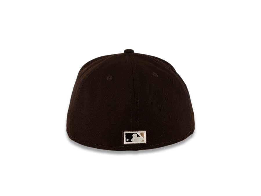 San Diego Padres New Era MLB 59FIFTY 5950 Fitted Cap Hat Dark Brown Crown/Visor Dark Brown/White Swinging Friar Logo 40th Anniversary Side Patch