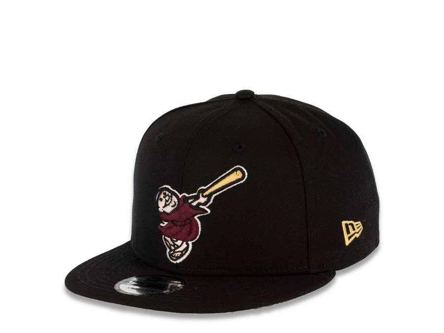 San Diego Padres New Era MLB 9FIFTY 950 Snapback Cap Hat Black Crown/Visor Maroon/Metallic Gold Swinging Friar Logo 25th Anniversary Side Patch