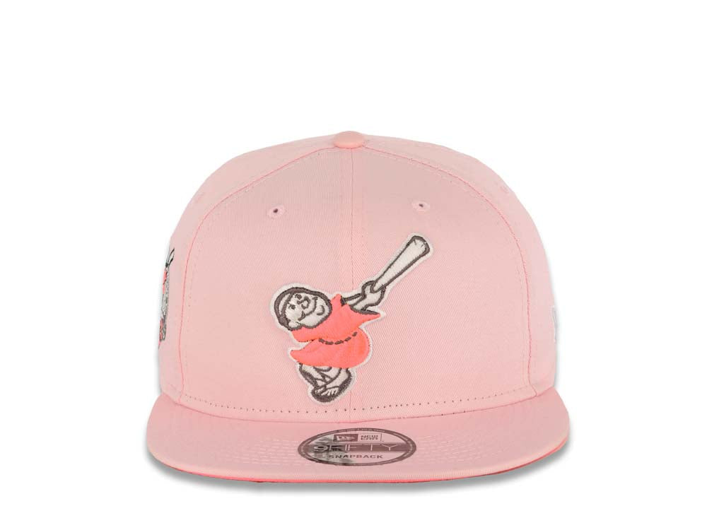 San Diego Padres New Era MLB 9FIFTY 950 Snapback Cap Hat Pink Crown/Visor Pink Glow/Cream Swinging Friar Logo 40th Anniversary Side Patch Pink Glow UV