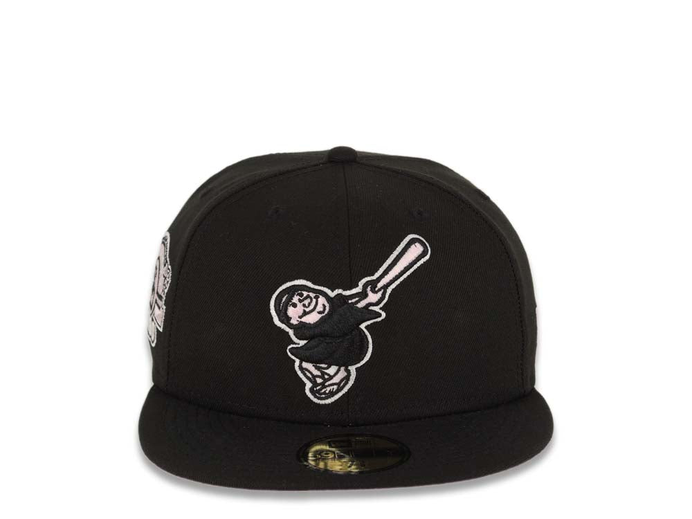 San Diego Padres New Era MLB 59FIFTY 5950 Fitted Cap Hat Black Crown/Visor Black/Pink Swining Friar Logo Stadium Side Patch Pink UV