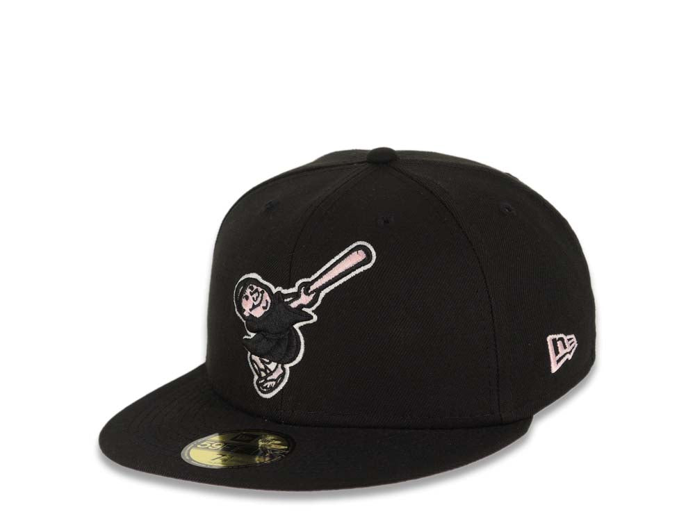 San Diego Padres New Era MLB 59FIFTY 5950 Fitted Cap Hat Black Crown/Visor Black/Pink Swining Friar Logo Stadium Side Patch Pink UV