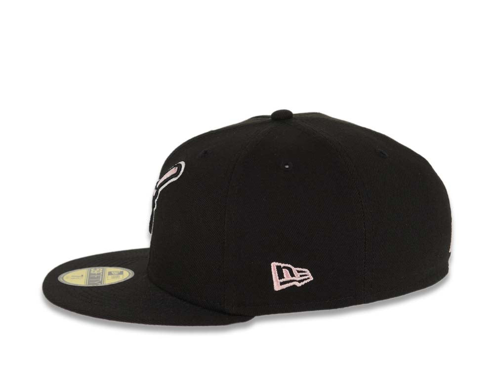 San Diego Padres New Era MLB 59FIFTY 5950 Fitted Cap Hat Black Crown/Visor Black/Pink Swining Friar Logo Stadium Side Patch Pink UV