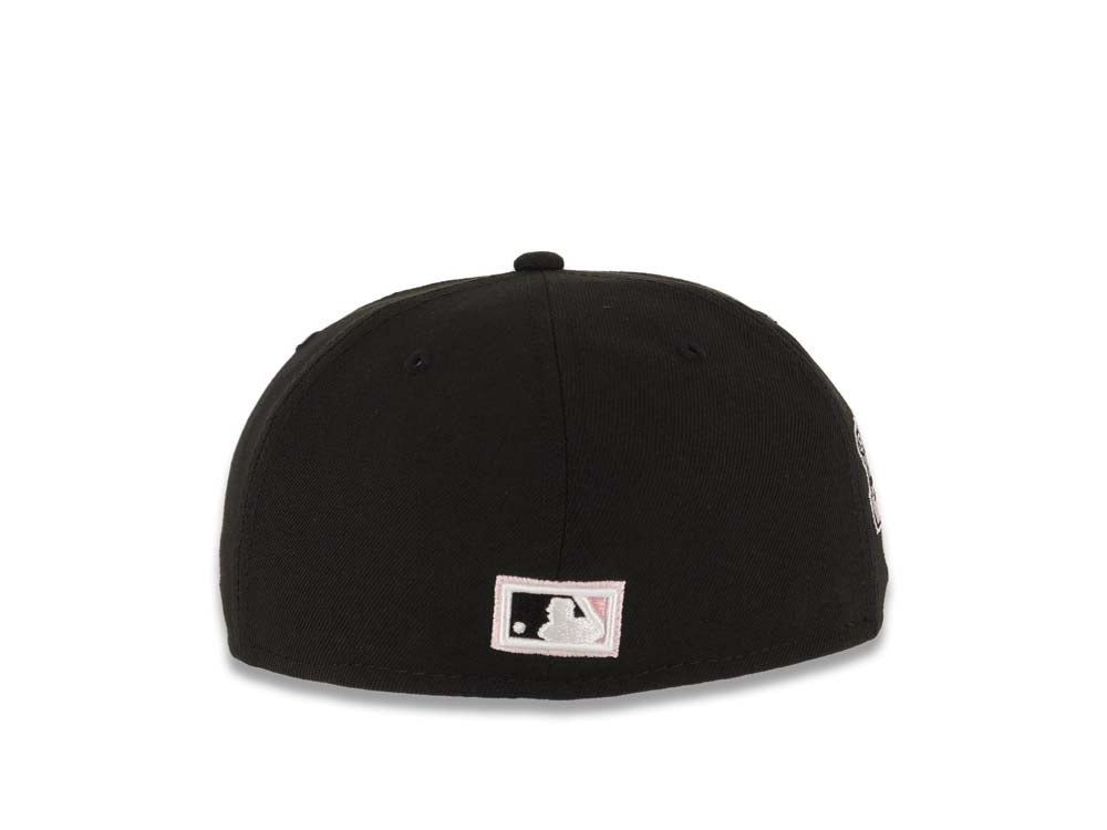 San Diego Padres New Era MLB 59FIFTY 5950 Fitted Cap Hat Black Crown/Visor Black/Pink Swining Friar Logo Stadium Side Patch Pink UV