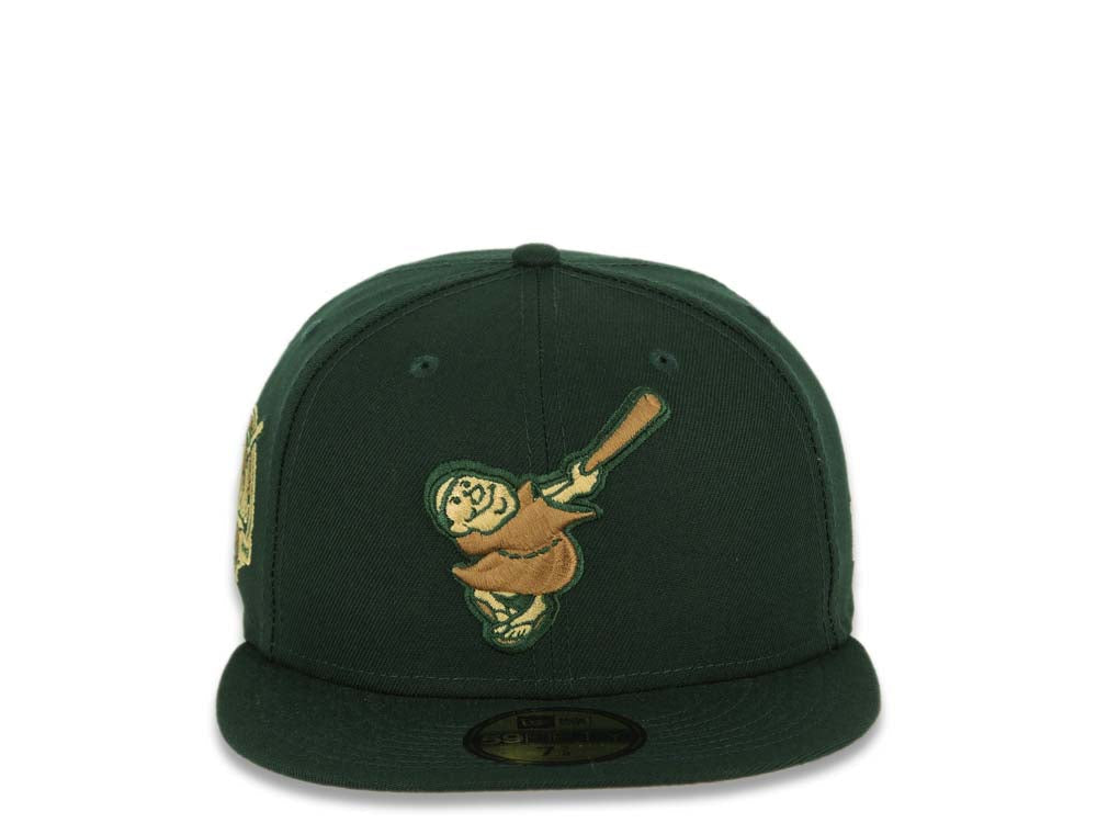 San Diego Padres New Era MLB 59FIFTY 5950 Fitted Cap Hat Dark Green Crown/Visor Wheat/Yellow Green Friar Logo 40th Anniversary Side Patch Yellow UV