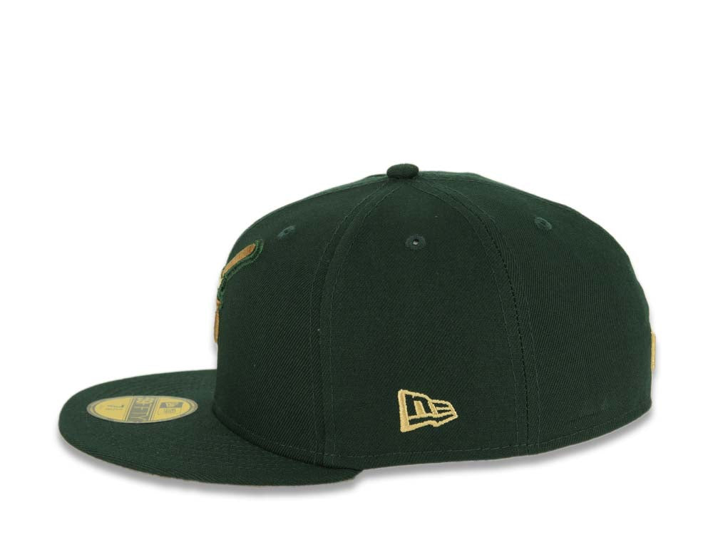 San Diego Padres New Era MLB 59FIFTY 5950 Fitted Cap Hat Dark Green Crown/Visor Wheat/Yellow Green Friar Logo 40th Anniversary Side Patch Yellow UV