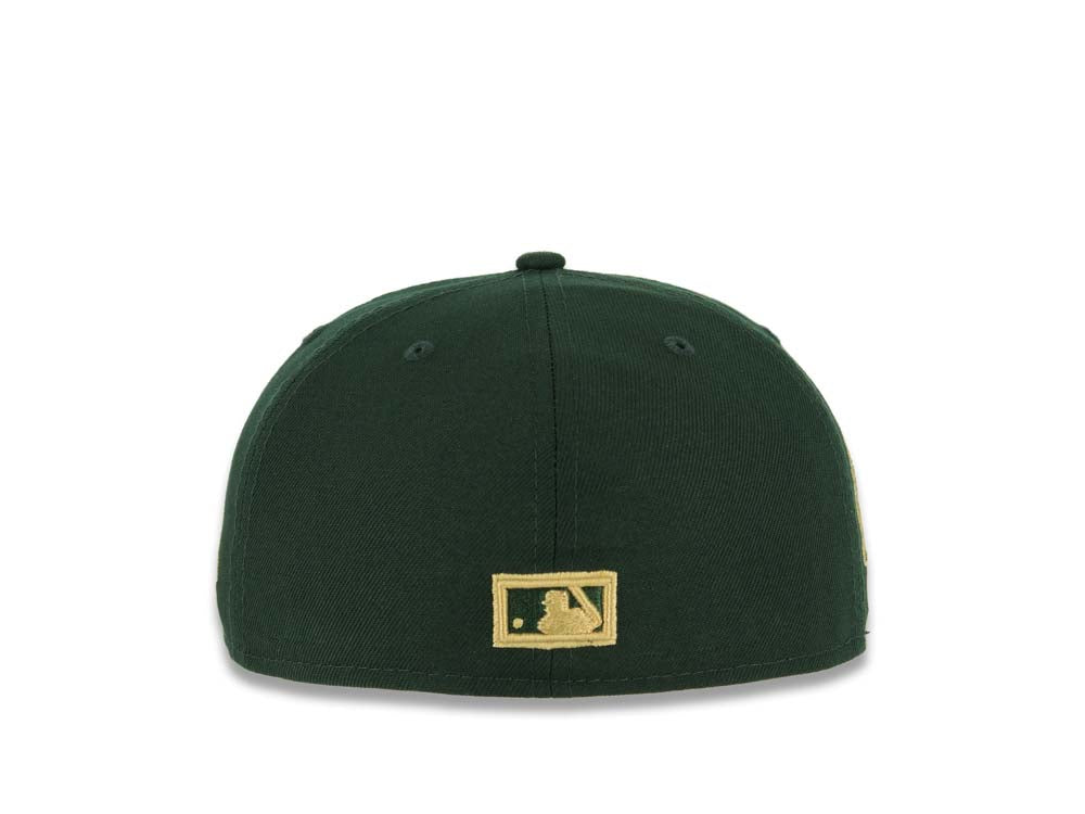 San Diego Padres New Era MLB 59FIFTY 5950 Fitted Cap Hat Dark Green Crown/Visor Wheat/Yellow Green Friar Logo 40th Anniversary Side Patch Yellow UV