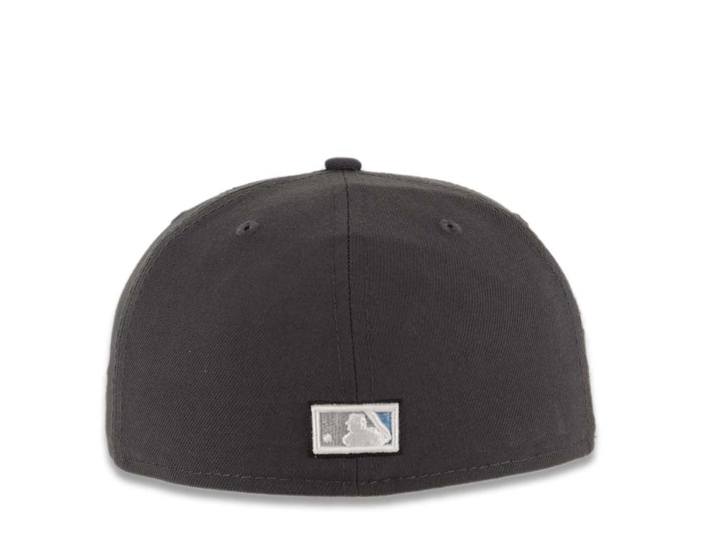 San Diego Padres New Era MLB 59FIFTY 5950 Fitted Cap Hat Dark Gray Crown/Visor Black/Sky Blue Swinging Friar Logo Go Padres Side Patch Turquoise UV