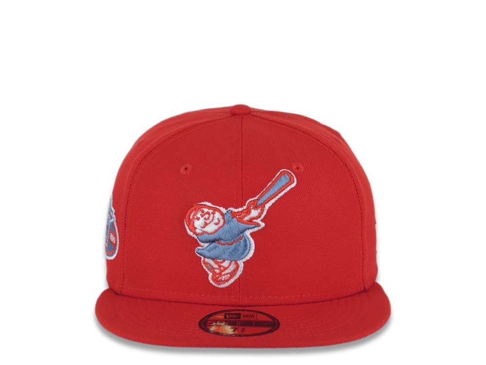 San Diego Padres New Era MLB 59FIFTY 5950 Fitted Cap Hat Red Crown/Visor Sky Blue/Red Swinging Friar Logo 50th Anniversary Side Patch Sky Blue UV