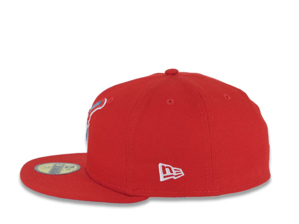 San Diego Padres New Era MLB 59FIFTY 5950 Fitted Cap Hat Red Crown/Visor Sky Blue/Red Swinging Friar Logo 50th Anniversary Side Patch Sky Blue UV