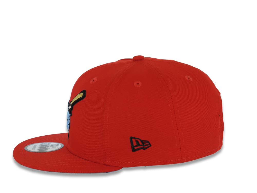 San Diego Padres New Era MLB 9FIFTY 950 Snapback Cap Hat Red Crown/Visor Sky Blue/Meallic Gold Swinging Friar Logo 40th Anniversary Side Patch