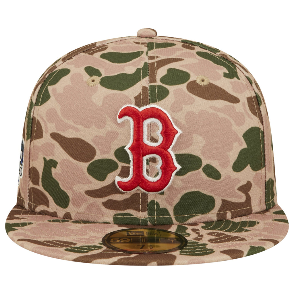 Boston Red Sox New Era MLB 59FIFTY 5950 Fitted Cap Hat Duck Camo Crown/Visor Team Color Logo 2004 World Series Side Patch Orange UV