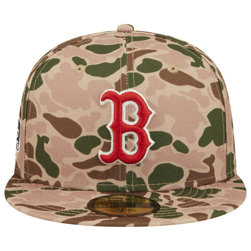 Boston Red Sox New Era MLB 59FIFTY 5950 Fitted Cap Hat Duck Camo Crown/Visor Team Color Logo 2004 World Series Side Patch Orange UV