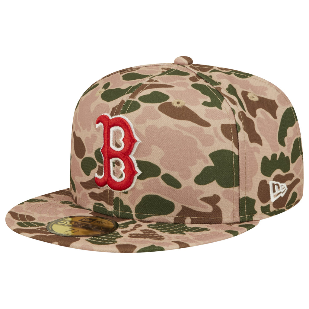 Boston Red Sox New Era MLB 59FIFTY 5950 Fitted Cap Hat Duck Camo Crown/Visor Team Color Logo 2004 World Series Side Patch Orange UV