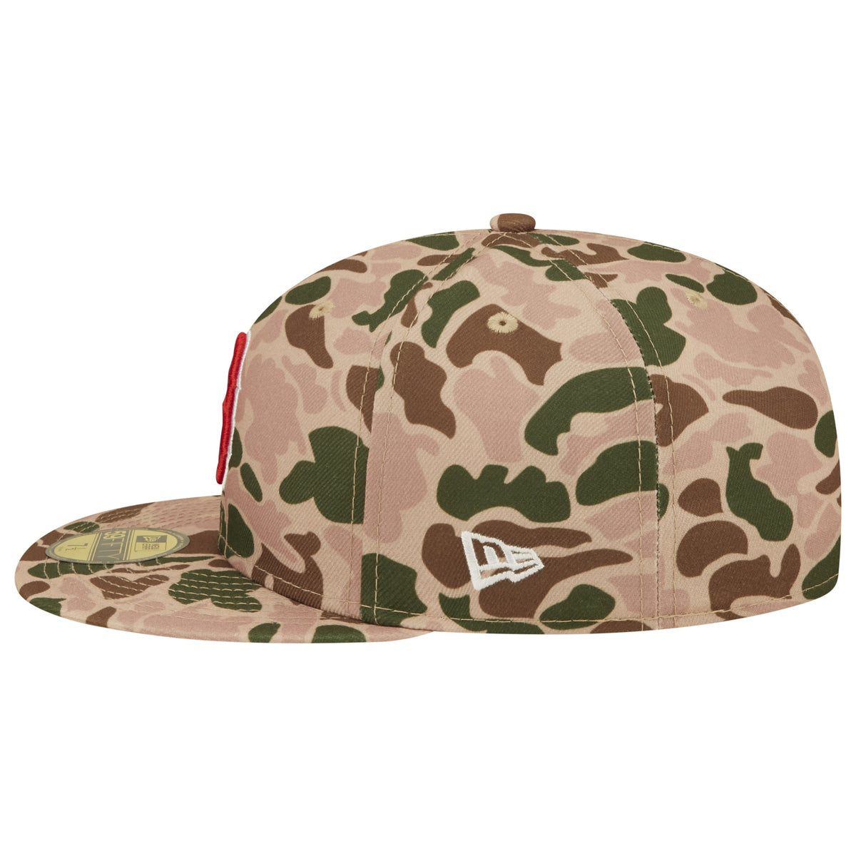 Boston Red Sox New Era MLB 59FIFTY 5950 Fitted Cap Hat Duck Camo Crown/Visor Team Color Logo 2004 World Series Side Patch Orange UV