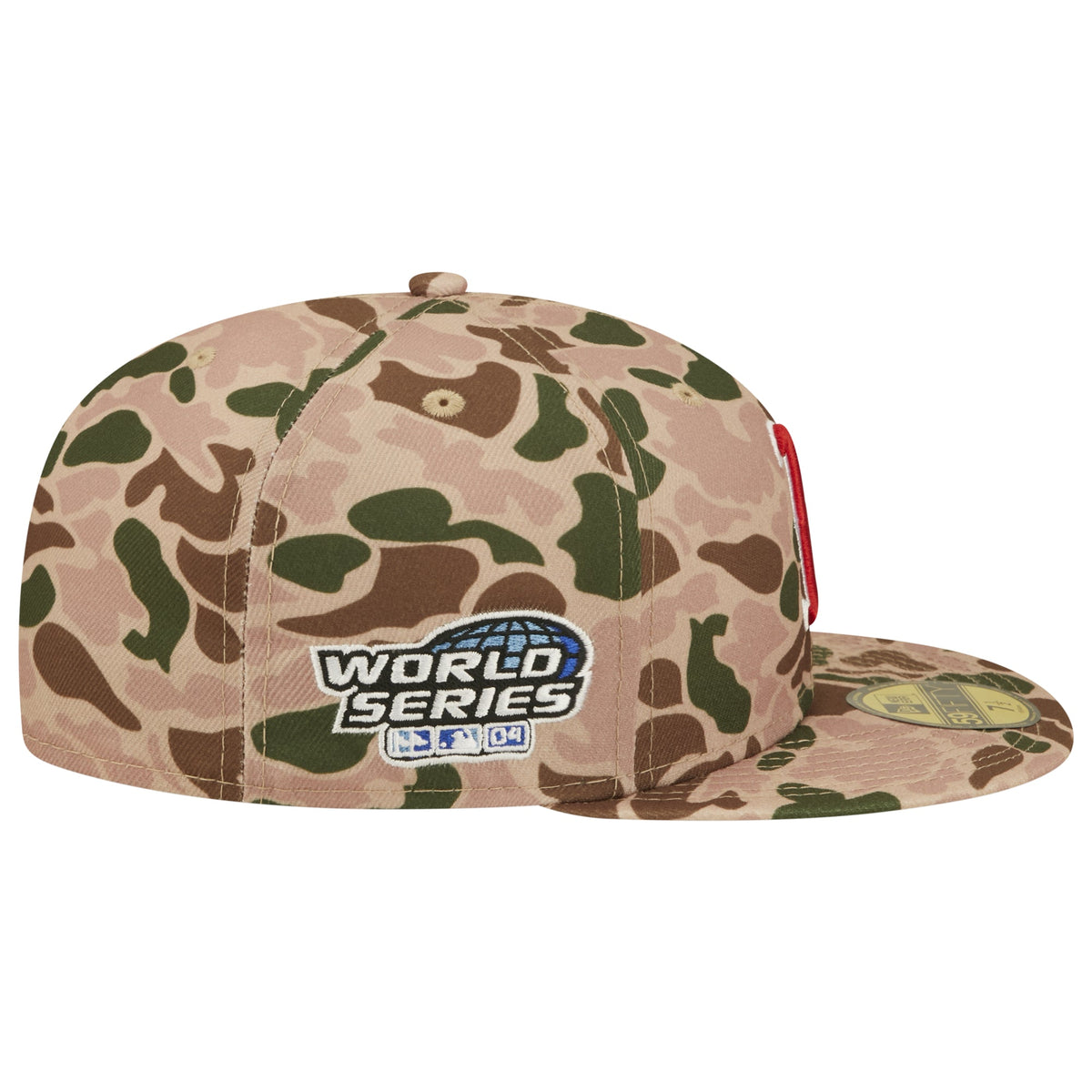 Boston Red Sox New Era MLB 59FIFTY 5950 Fitted Cap Hat Duck Camo Crown/Visor Team Color Logo 2004 World Series Side Patch Orange UV