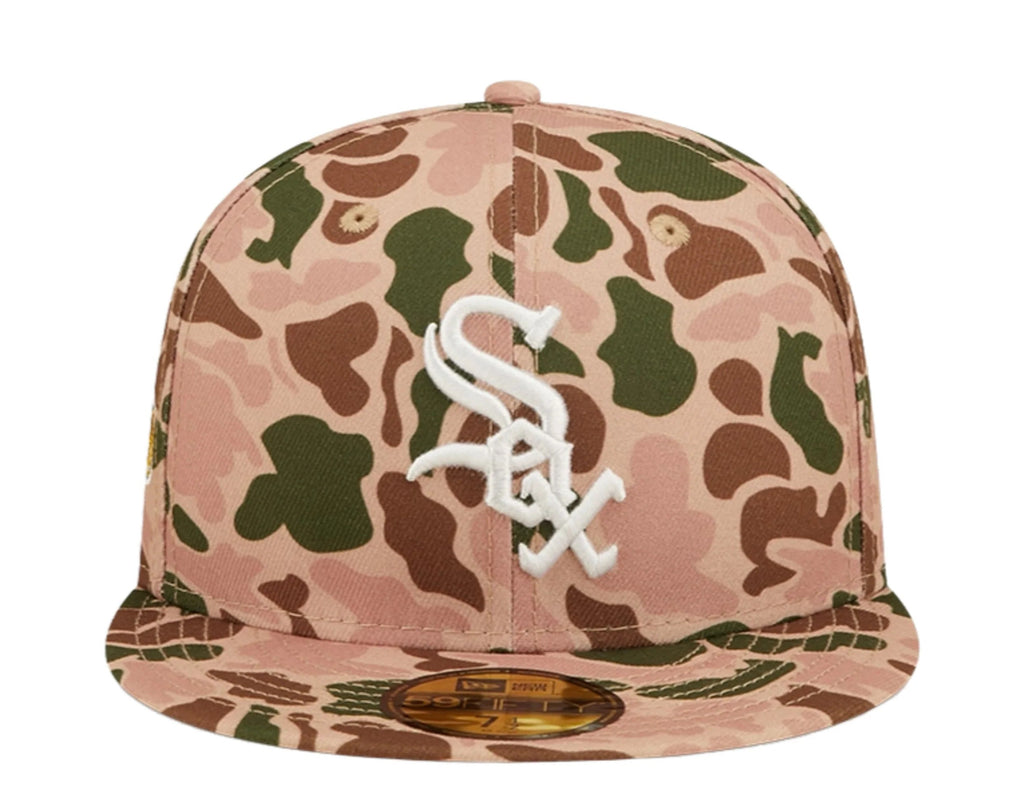 Chicago White Sox New Era MLB 59FIFTY 5950 Fitted Cap Hat Duck Camo Crown/Visor Team Color Logo 2005 World Series Side Patch Orange UV