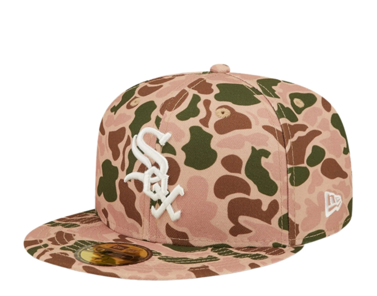 Chicago White Sox New Era MLB 59FIFTY 5950 Fitted Cap Hat Duck Camo Crown/Visor Team Color Logo 2005 World Series Side Patch Orange UV